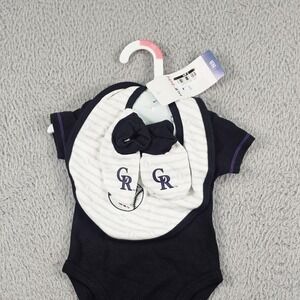 Colorado Rockies Shirt Bodysuit Boys 0-3 Months Black MLB Baseball Bib Booties